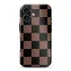 Schaakbord print - Bruin - Zwart - Blokjes Toughcase MagSafe Apple iPhone 17 klein -3d