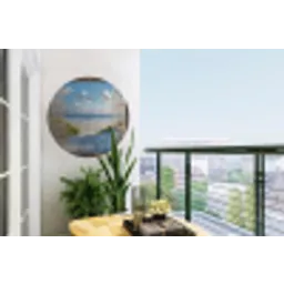 Doorkijk - Strand - Raam - Duinen - Zee Wandcirkel tuinposter met ringen klein -buiten1