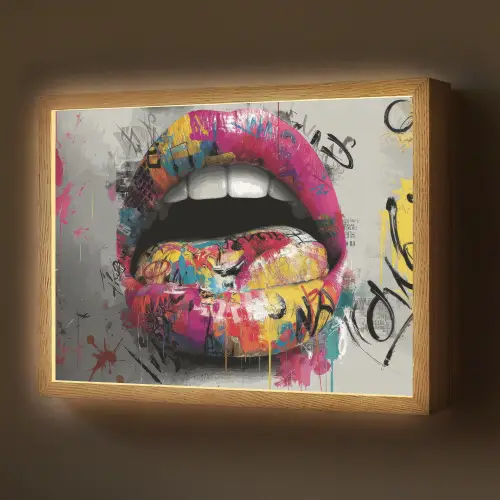Lippen - Graffiti - Expressief Light Box met batterij (Wandlamp) middel -z3d_website