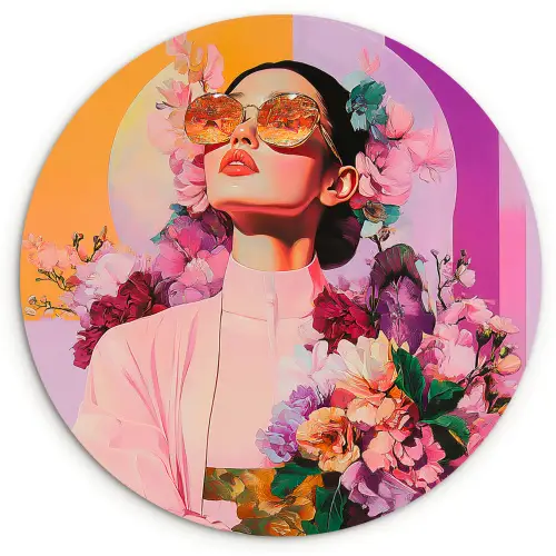 Portret - Vrouw - Abstract - Bloemen Wandcirkel kunststof plaat 5mm dik klein -3d