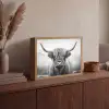 Schotse hooglander - Dieren portret - Zwart - Wit - Dier Light Box met batterij (Wandlamp) middel -sfeer2