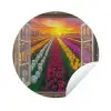 Doorkijk - Bloemen - Tulpen - Kleurrijk - Zonsondergang Wandcirkel tuinposter met ringen klein -3d