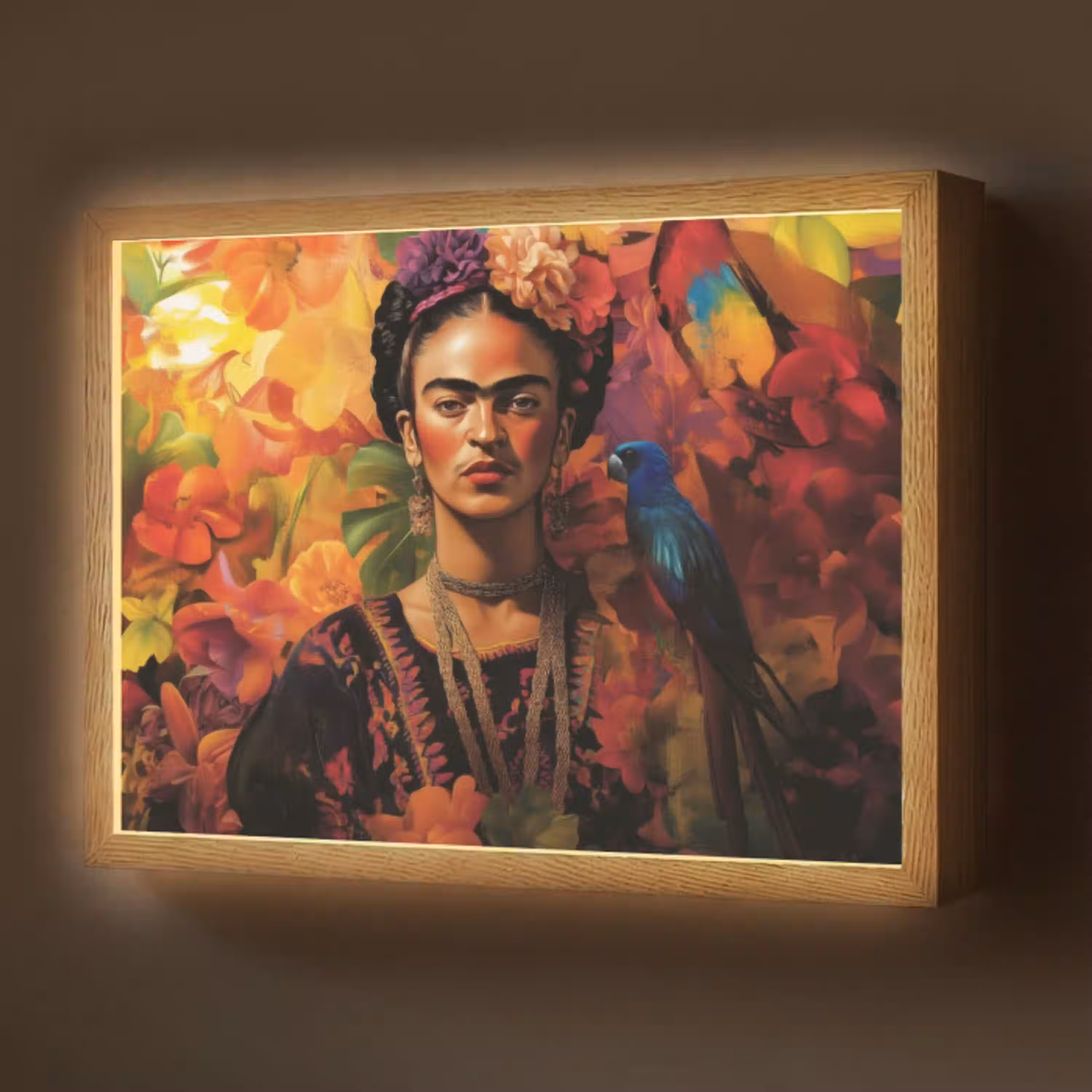 Vrouw - Bloemen - Papegaai - Schilderachtig Light Box met batterij (Wandlamp) middel -z3d_website