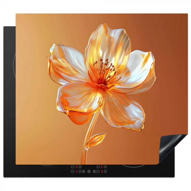 Glazen - Bloem - Oranje Inductie beschermer vinyl 3mm middel -3d