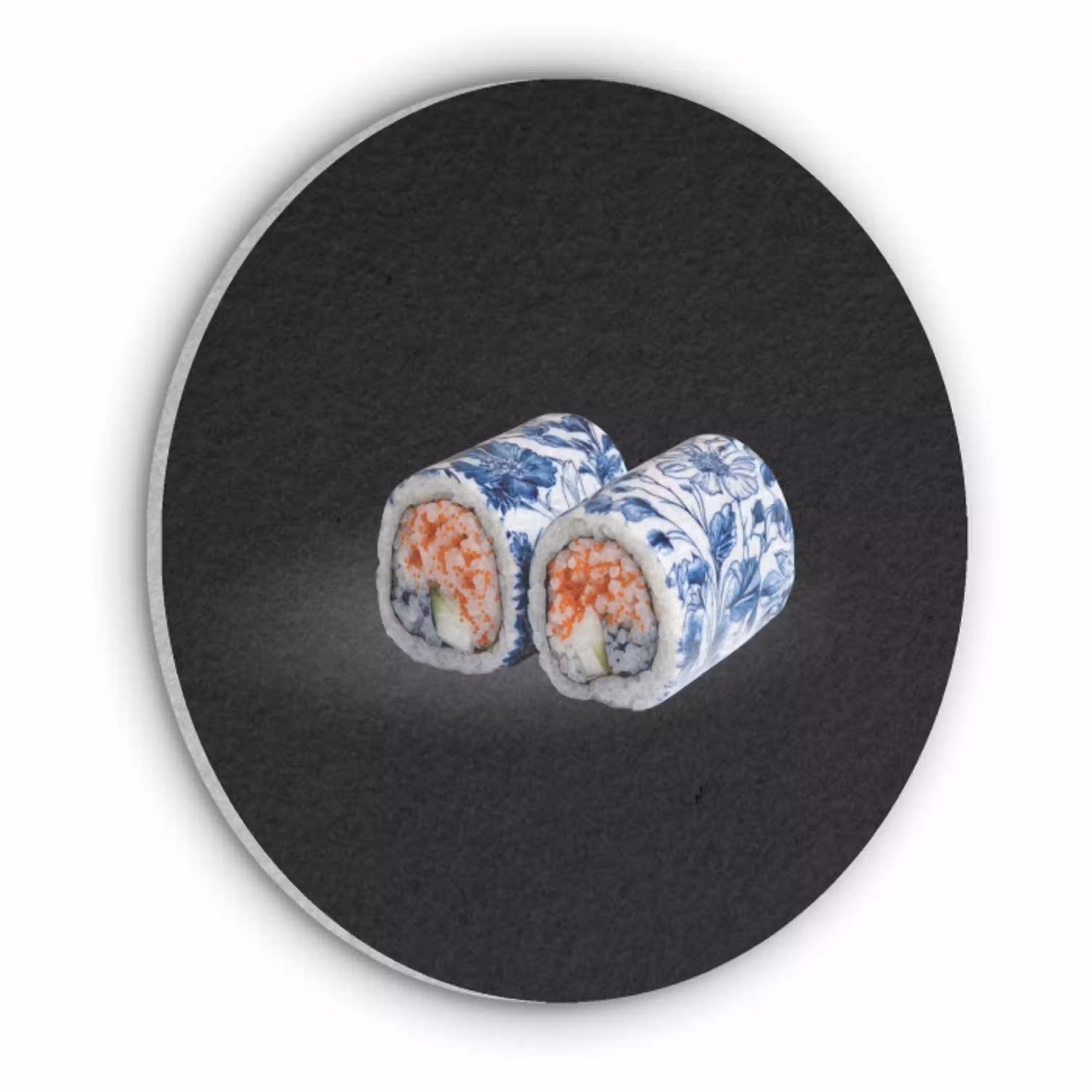 Sushi - Delfts blauw - Rijst - Vis - Elegant Akoestische PET Vilt - Rond klein -3d