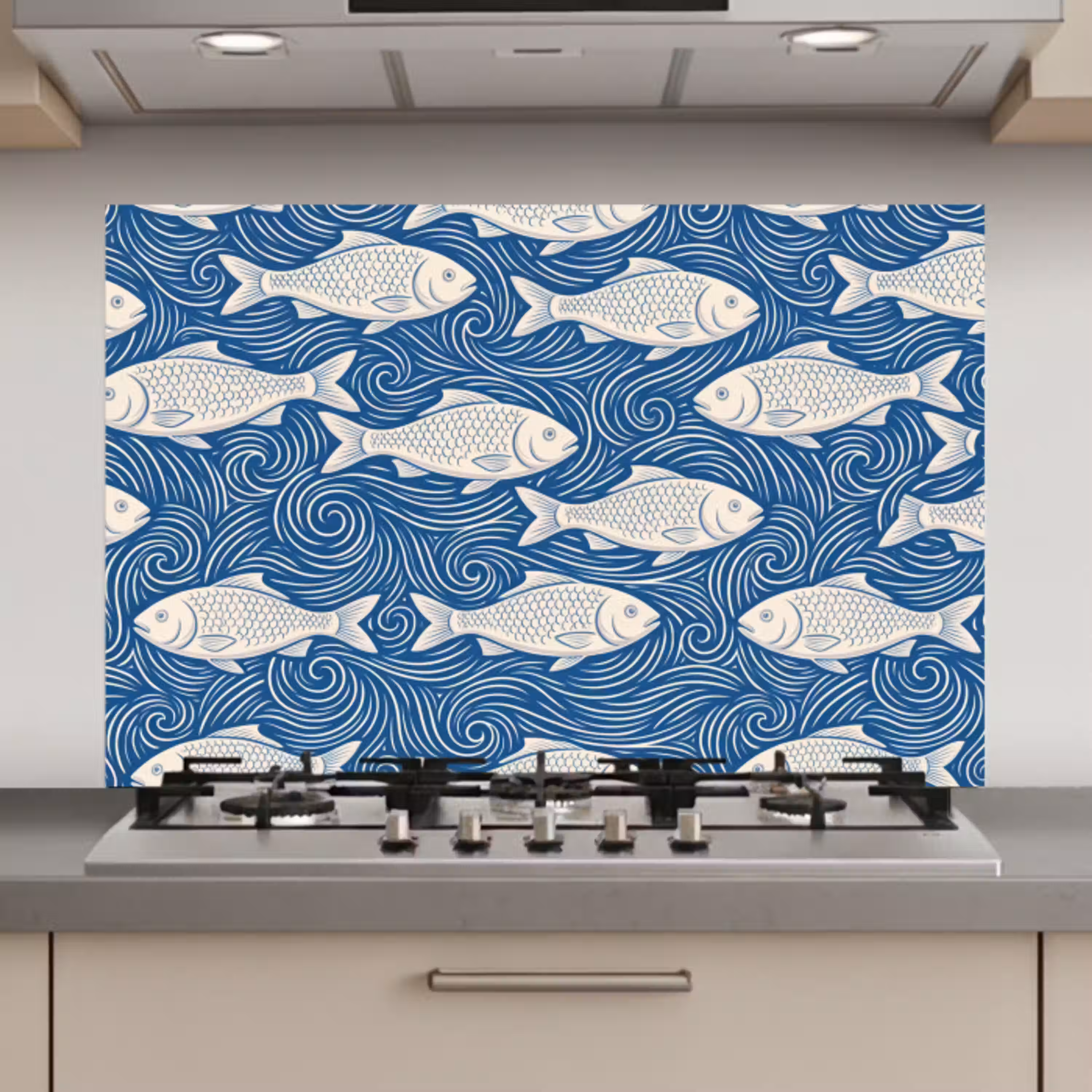 Vis - Water - Patroon - Grafisch - Blauw keuken achterwand spatscherm klein -3d_website