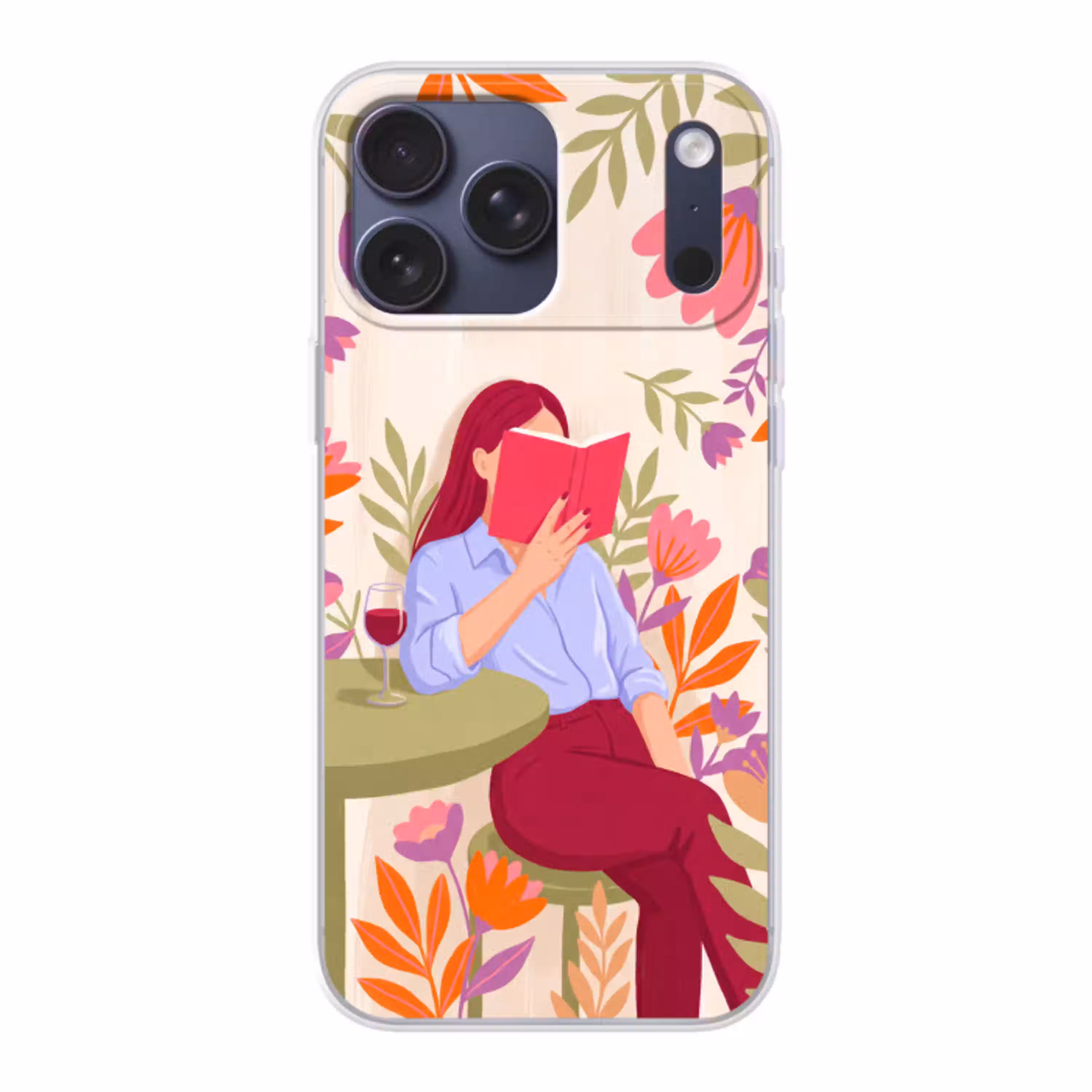 Vrouw - Lezen - Thuis - Modern - Bloemen Telefoonhoesje iPhone 17 Pro Max klein -3d