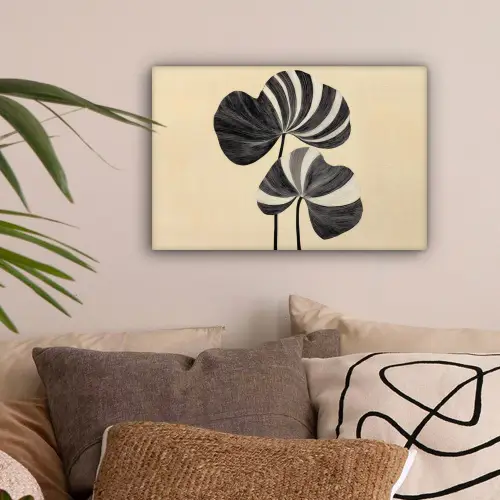 Zwart - Bladeren - Strepen - Minimalistisch canvas 2cm klein -sfeer1