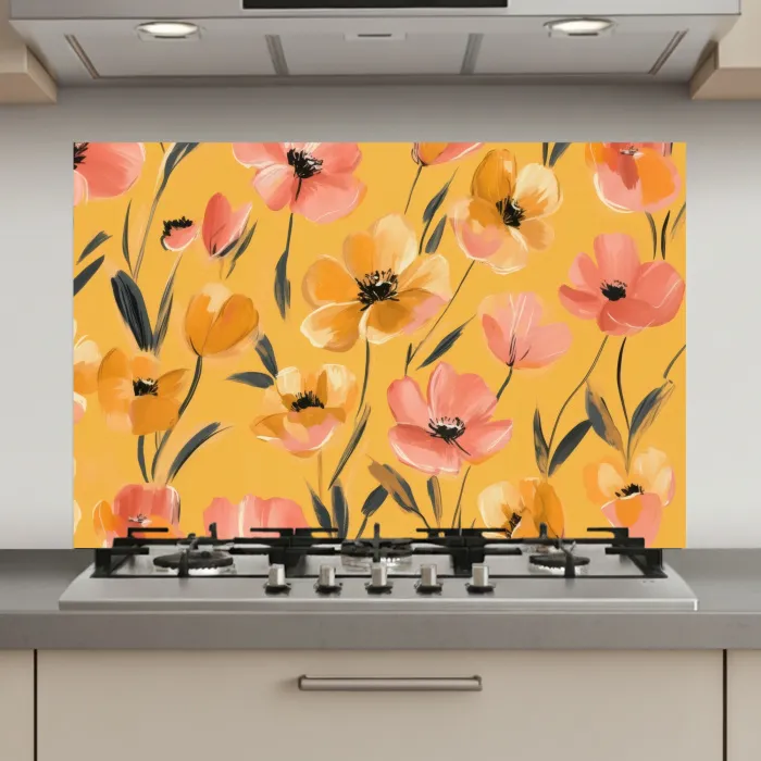 Bloemen - Geschilderd - Geel keuken achterwand spatscherm klein -3d_website