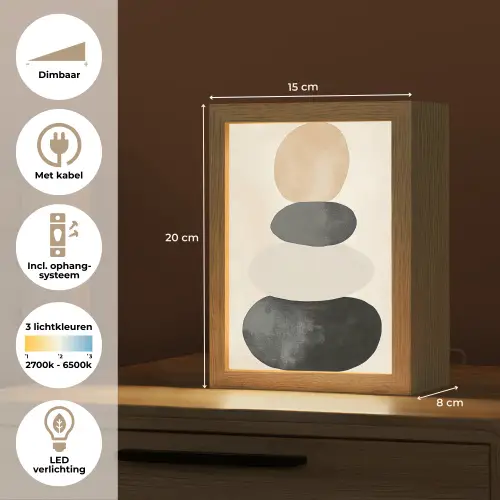 Japandi - Wabi sabi - Beige Light Box met kabel (Tafellamp) klein -USP_NL