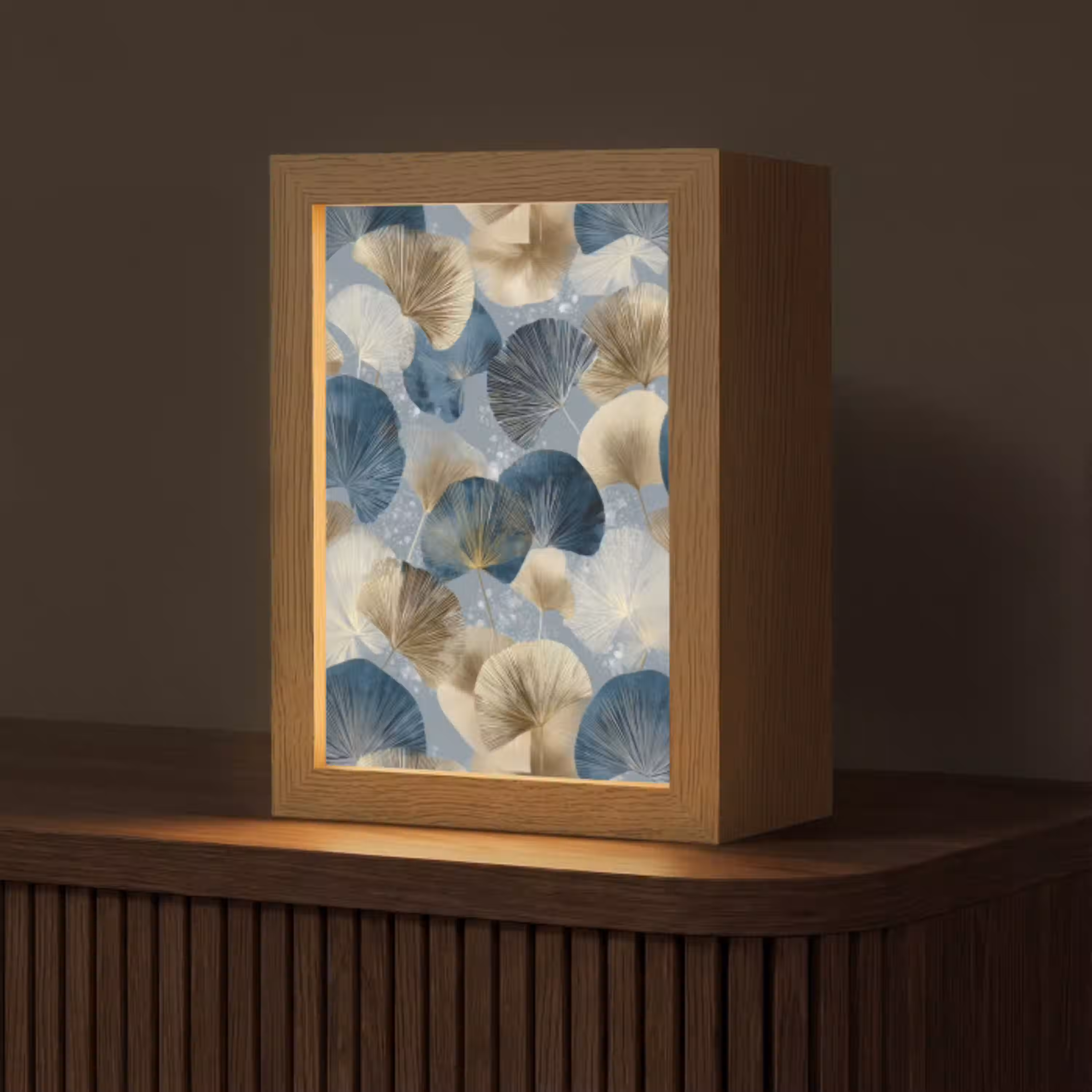 Bladeren - Abstract - Goud - Blauw Light Box met kabel (Tafellamp) klein -z3d_website