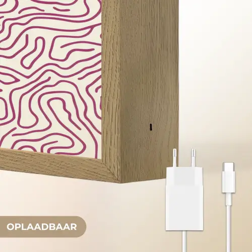 Kronkelende lijn - Magenta - Crème Light Box met batterij (Wandlamp) middel 907 -USP_websiteoplaadbaarNL