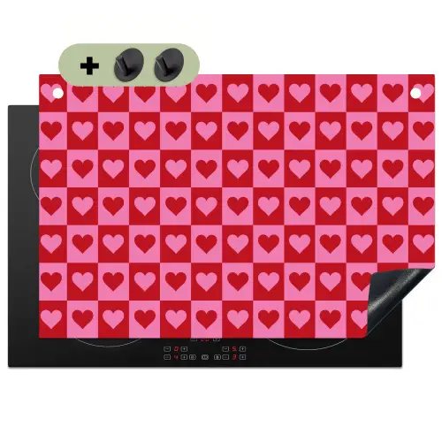 Rood - Roze - Schaakbord - Valentijn Inductie beschemer met haakjes klein -3d