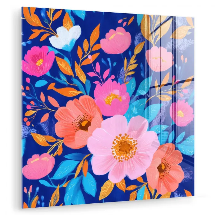 Bloemen - Blauw - Roze plexiglas 5mm klein -zzzproduct_nieuw