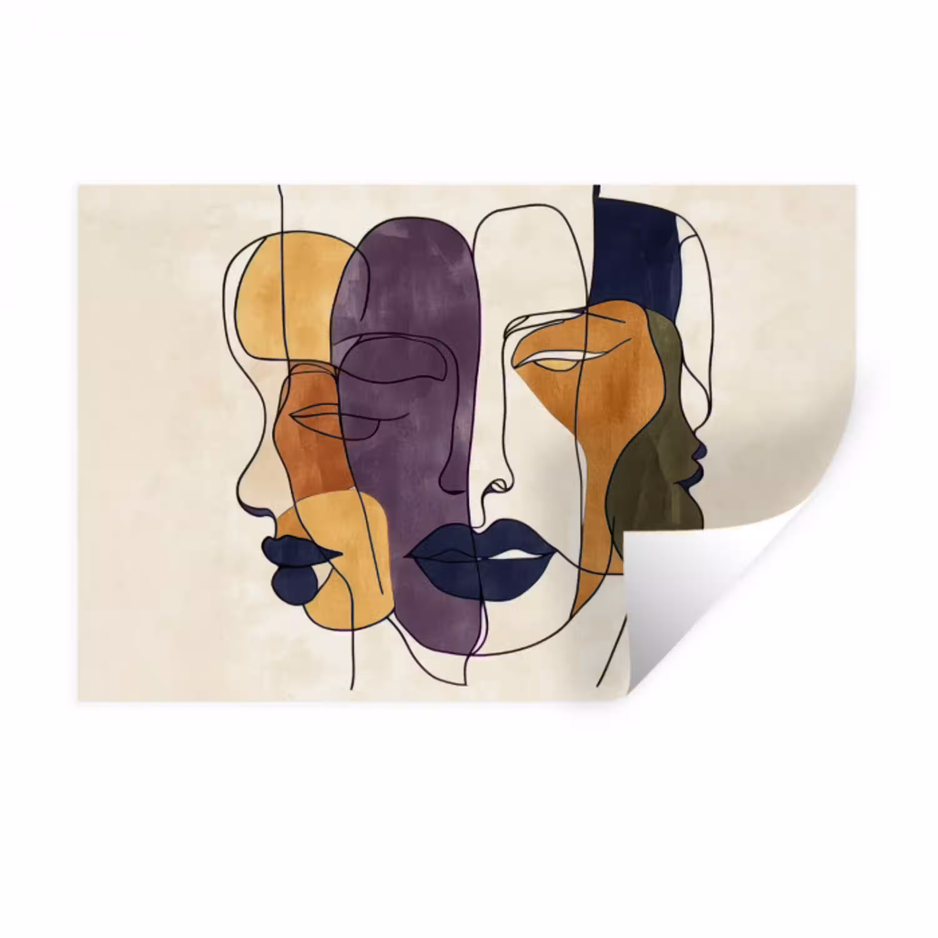 Abstract - Overlappende gezichten - Paars - Donkergroen Muursticker klein -3d