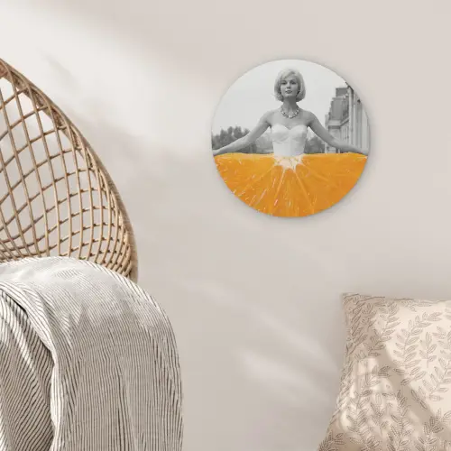Sinaasappel - Eiffeltoren - Vrouw Akoestische PET Vilt - Rond klein -sfeer4