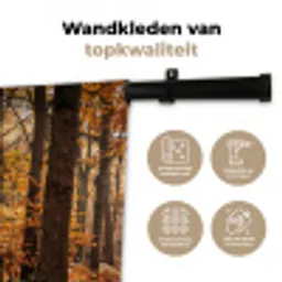 Bospad - Herfstbos - Bladeren - Oranje - Nostalgisch Wandkleed katoen middel -sfeer2