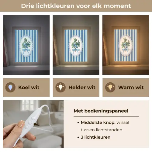 Illustratie - Bessen - Blauw - Strepen Light Box met kabel (Tafellamp) klein -USP_lichtkleurNL