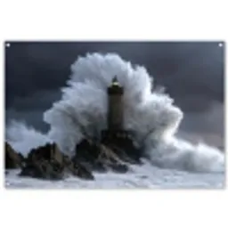 Golf - Vuurtoren - Schuimend water tuinposter los doek groot -3d