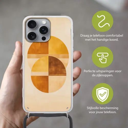 Cirkels - Geel - Minimalistisch Hoesje iPhone 16 Pro Max met koord klein -sfeer2_NL