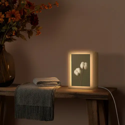 Takken - Katoen - Wit - Bollen Light Box met kabel (Tafellamp) klein -sfeer4