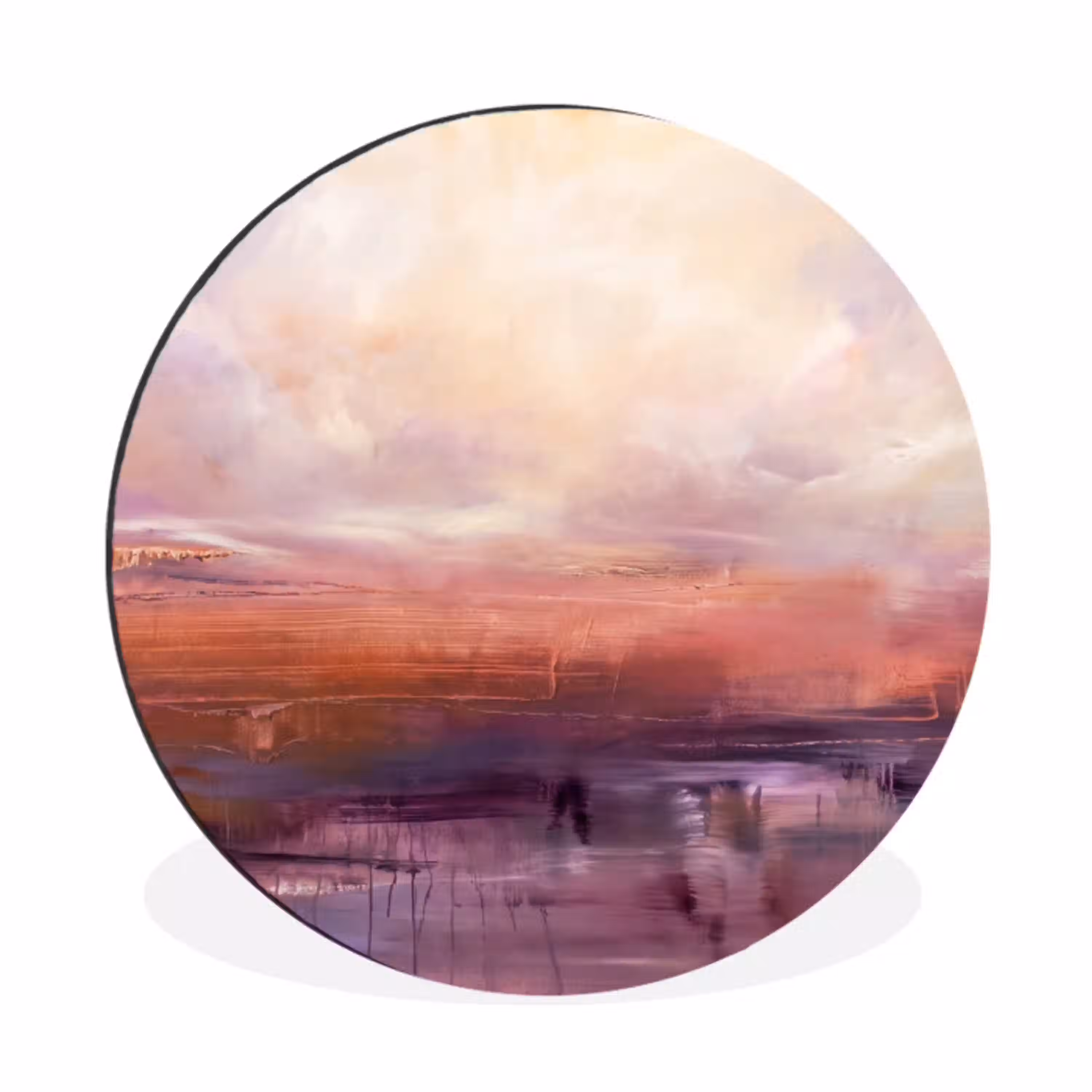 Abstract - Landschap - Modern - Paars - Oranje Wandcirkel aluminium klein -3d