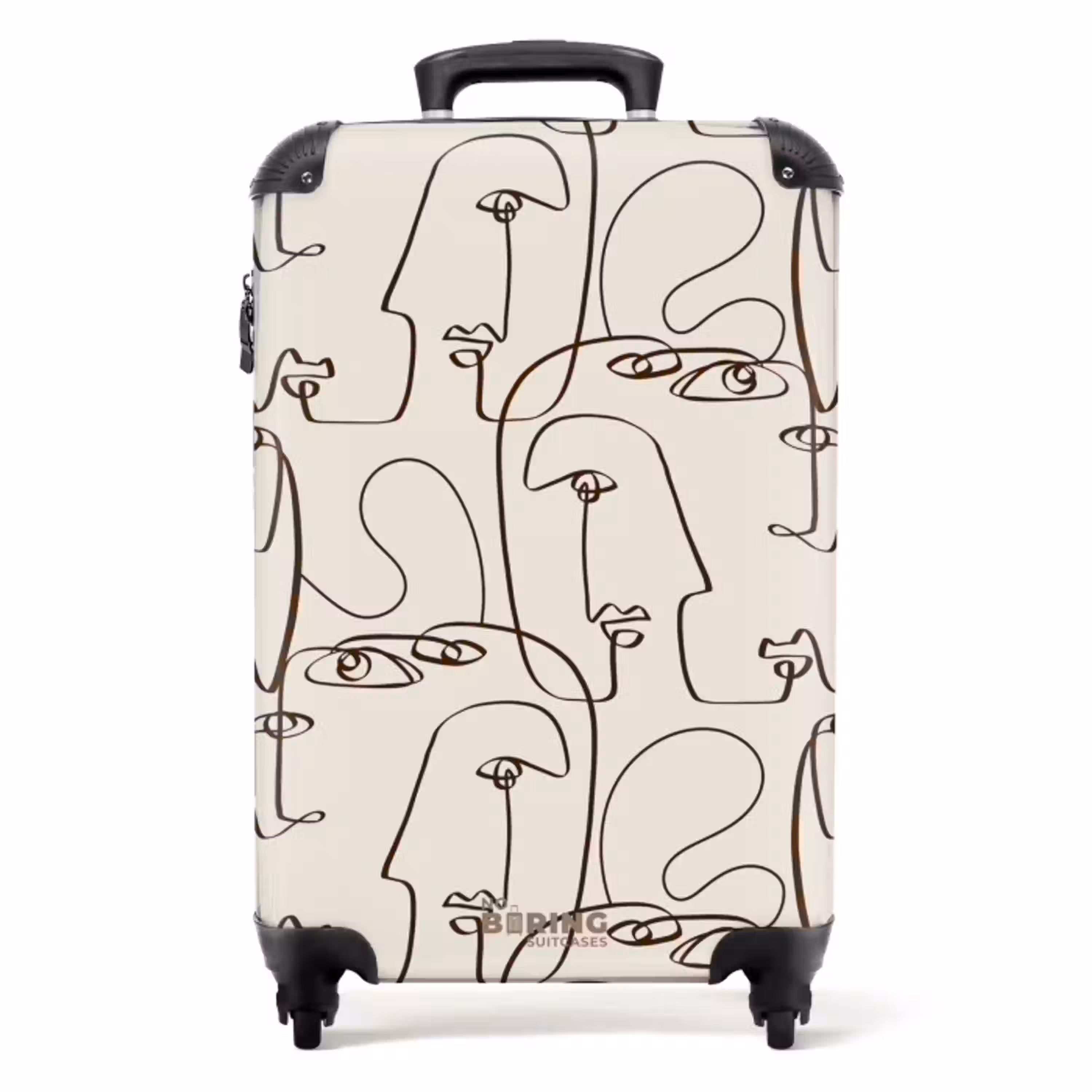 Gezichten in bruine lijn op beige achtergrond NBS - Handbagage koffer - Volwassenen Unisex middel -productfoto_recht