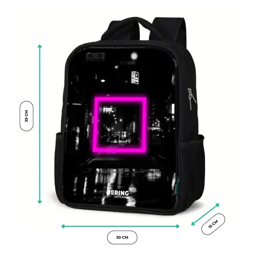 Felroze vierkant met verlichte achtergrond Rugzak - Zwart middel -productfoto_formaten