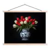 Rode - Bloemen - Tulpen - Vaas textielposter latten blank klein -3d