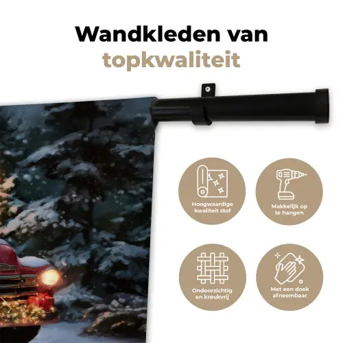 Kersttruck - Sneeuwbos - Rood Wandkleed katoen klein -sfeer2
