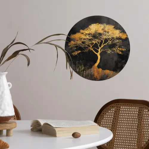Boom - Schilderij - Goud - Abstract Wandcirkel behangsticker klein -sfeer3