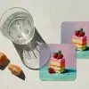Taartje - Aardbeien - Glazuur - Kleurrijk onderzetter kurk middel -sfeer4