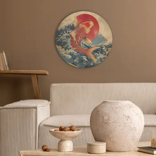Koi - Zee - Golven - Zon Akoestische PET Vilt - Rond klein -sfeer1