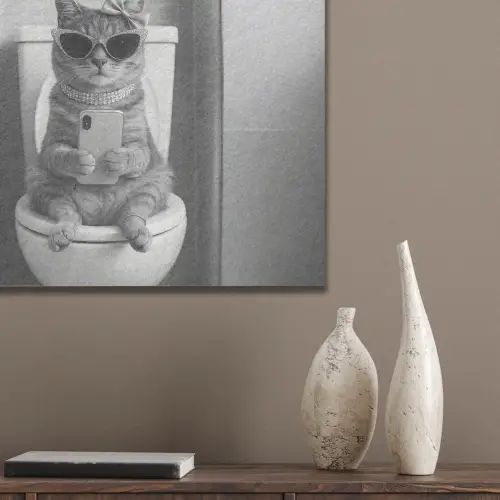 Kat - Telefoon - Toilet - Zwart - Wit PET vilt klein -sfeer6_closeup