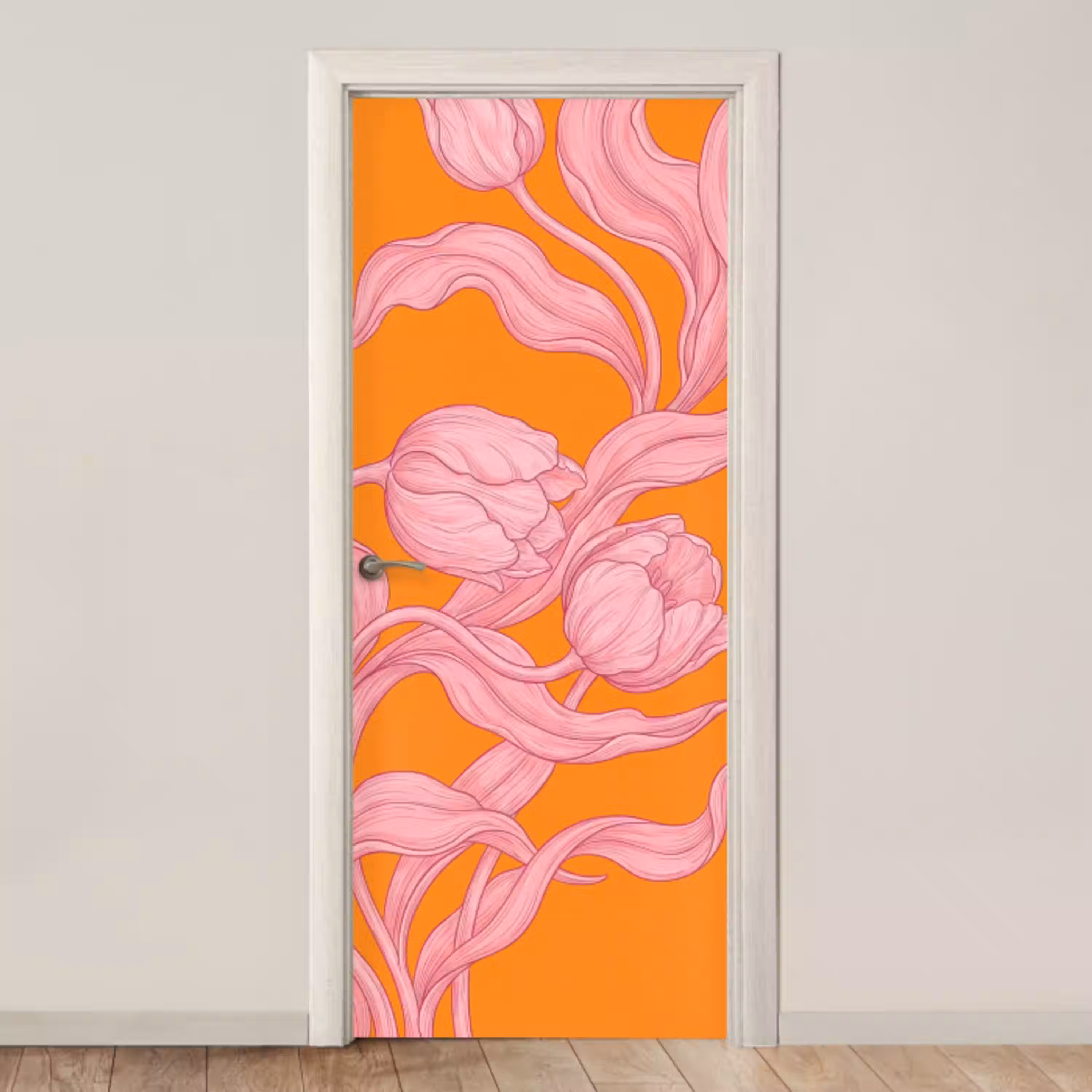 Roze bloemen - Modern deurposter klein -3d_beige