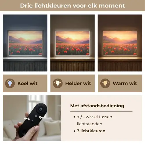 Landschap - Zonsondergang - Bloemenveld Light Box met batterij (Wandlamp) middel -USP_lichtkleurNL