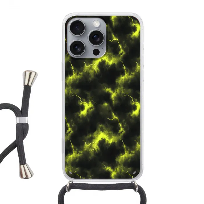 Geel - Storm - Wolken Hoesje iPhone 16 Pro Max met koord klein 804 -3d
