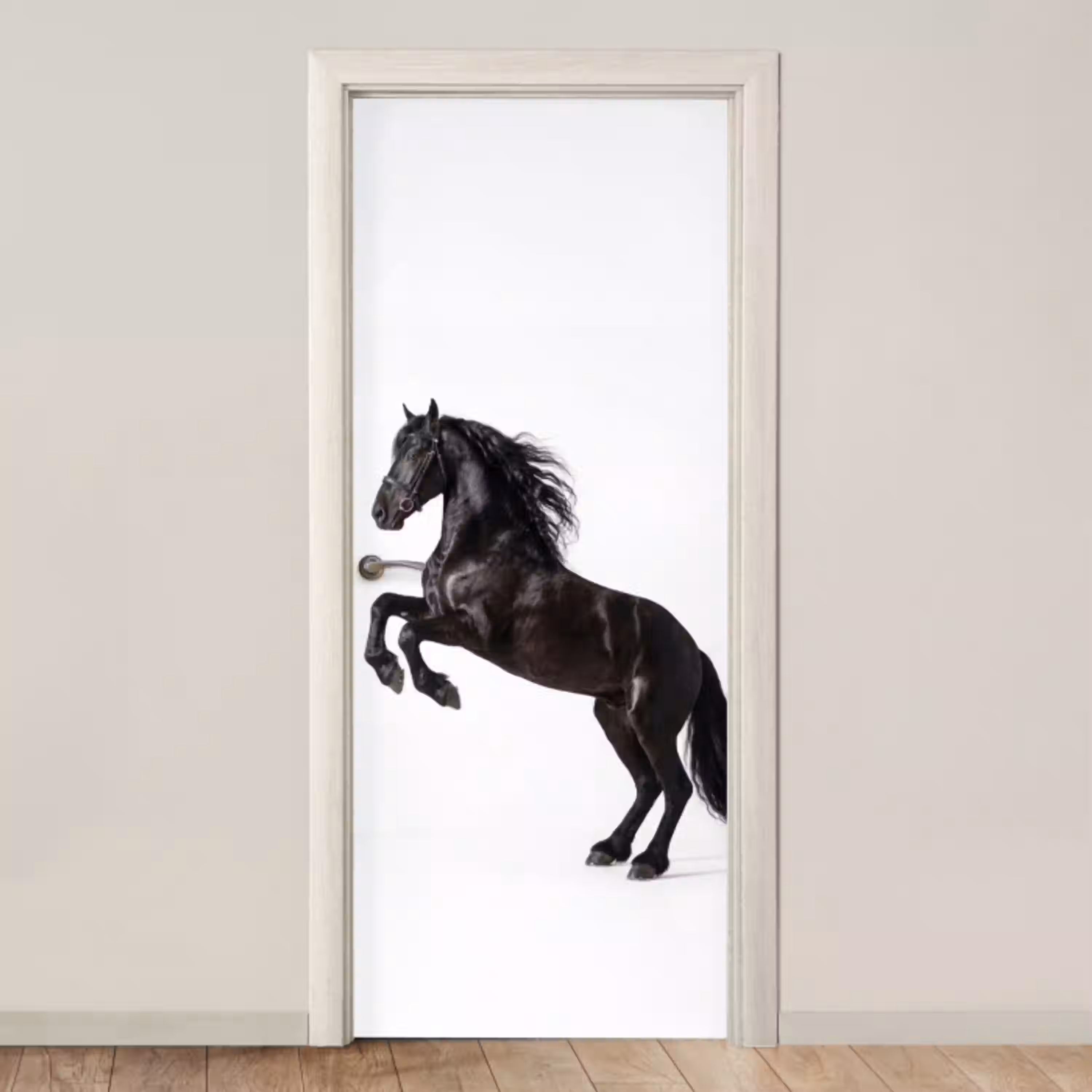 Zwart - Paard - Portret deurposter klein -3d_beige