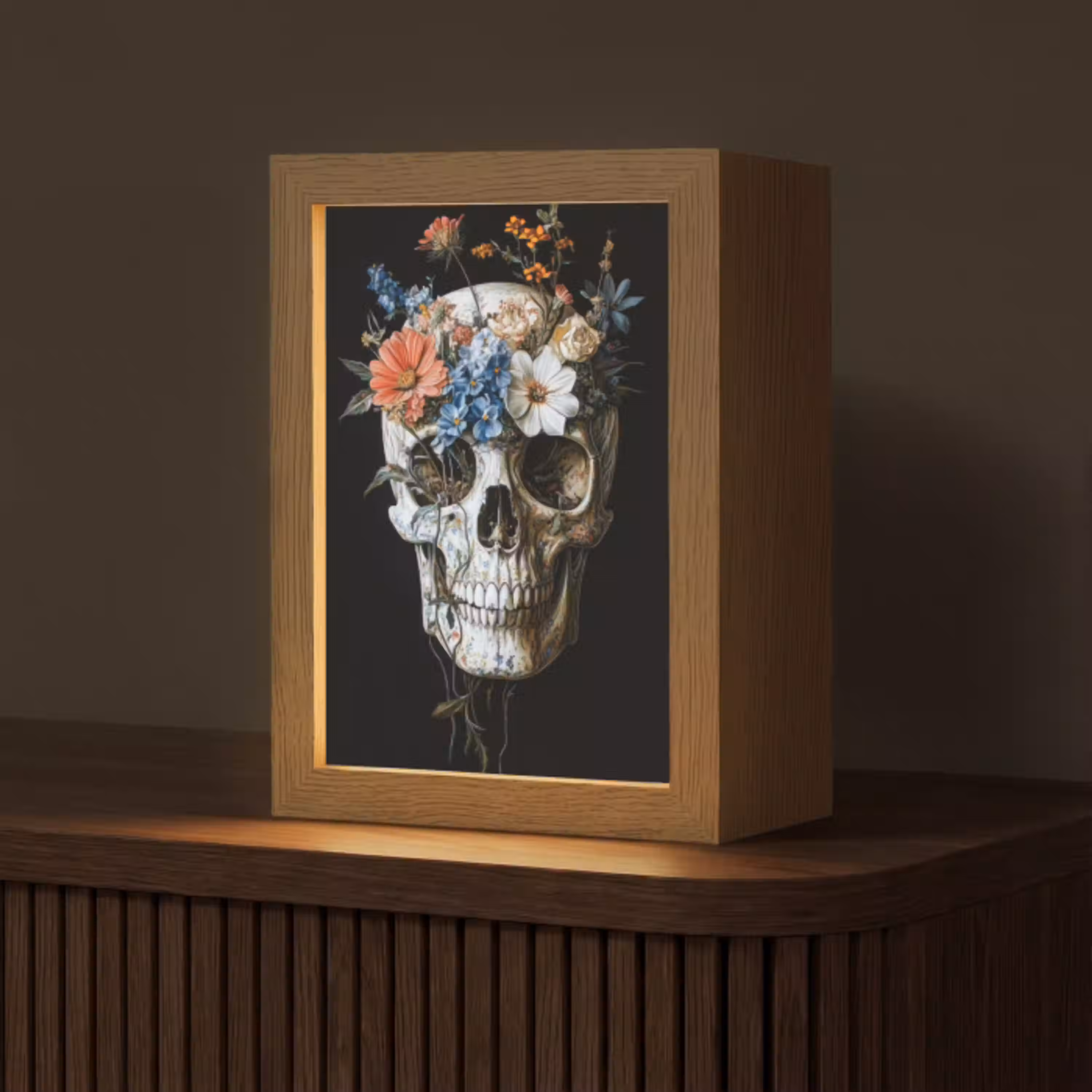Bloemen - Schedel - Kleurrijk Light Box met kabel (Tafellamp) klein -z3d_website