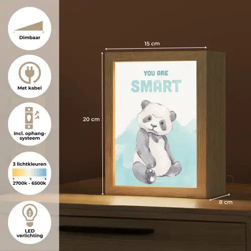 Panda - Blauw - Quote - 'You are smart' Light Box met kabel klein -USP_NL