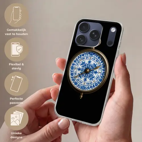 Kompas - Delfts blauw - Zwart Telefoonhoesje iPhone 17 Pro klein -sfeer3_NL