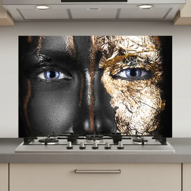 Vrouw - Bladgoud - Zwart - Goud - Luxe keuken achterwand spatscherm klein -3d_website