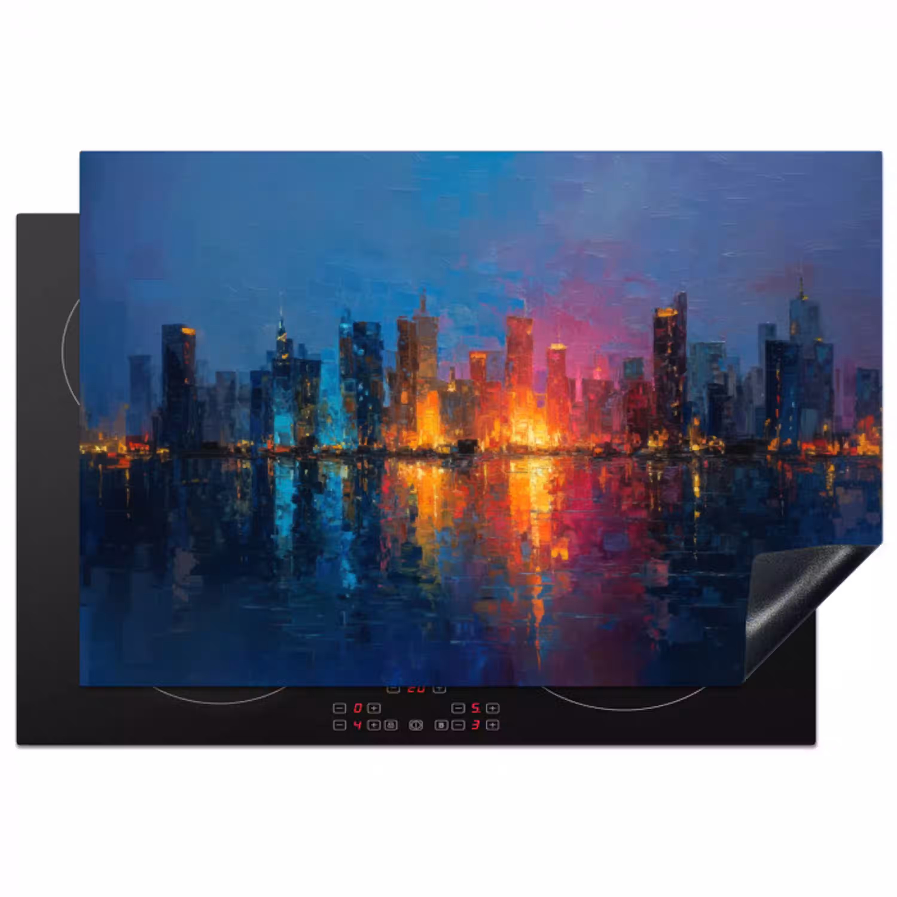 Skyline - Penseelstreken - Donkerblauw - Lichtgevend Inductie beschermer vinyl 3mm klein -3d