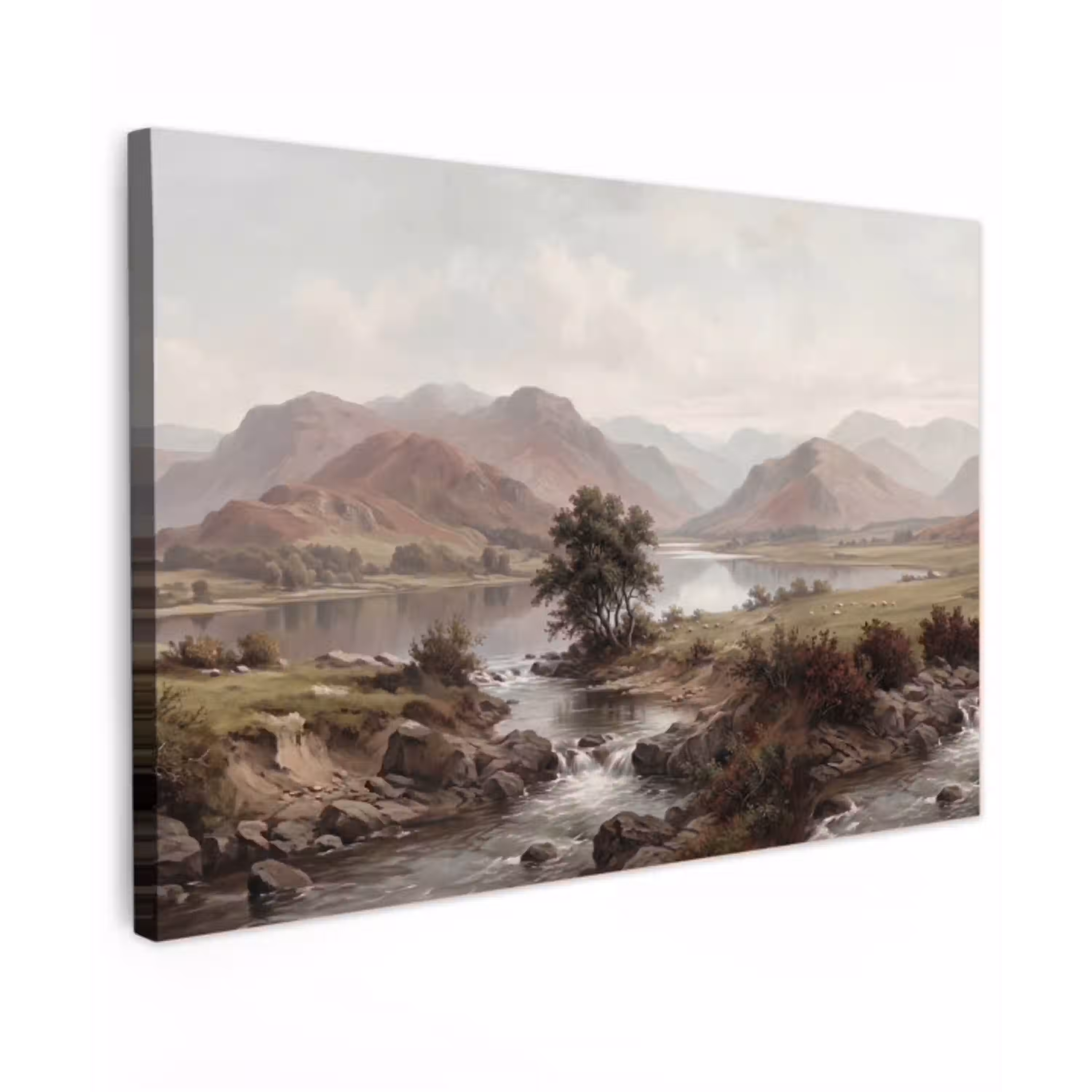Berglandschap - Meer - Bergen - Vallei - Klassiek Tuinposter op houten frame 2 cm dik klein -3d