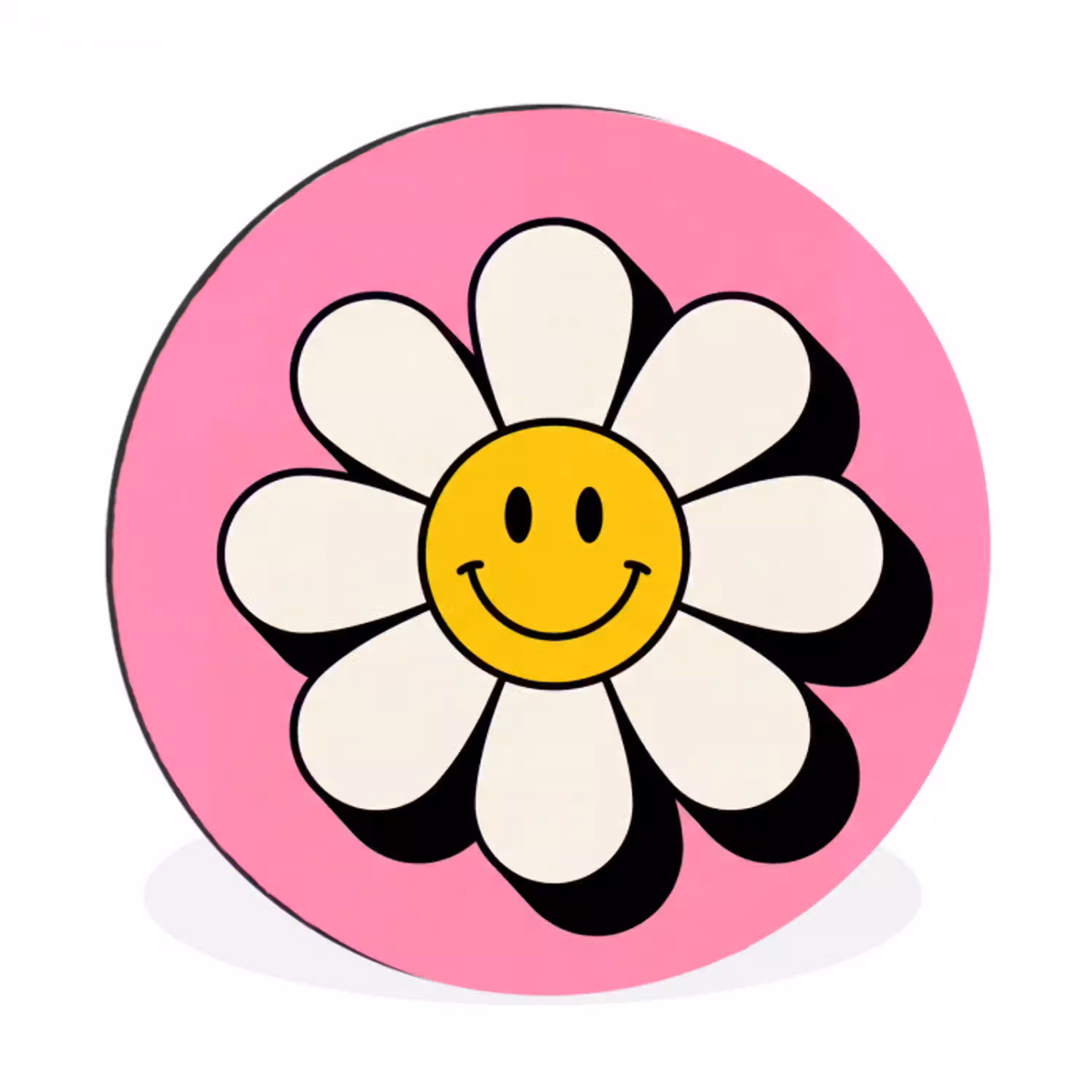 Smiley - Bloem - Roze Wandcirkel aluminium klein -3d