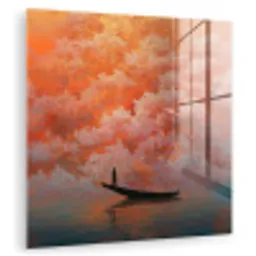 Zee - Boot - Wolken - Oranje plexiglas 5mm klein -zzzproduct_nieuw