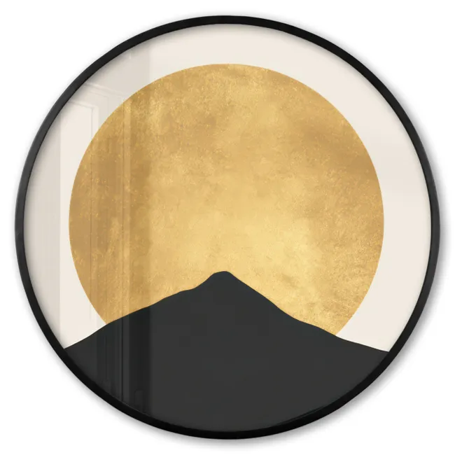 Photo Frame Round - Mountain silhouettes - Golden circle - Beige
