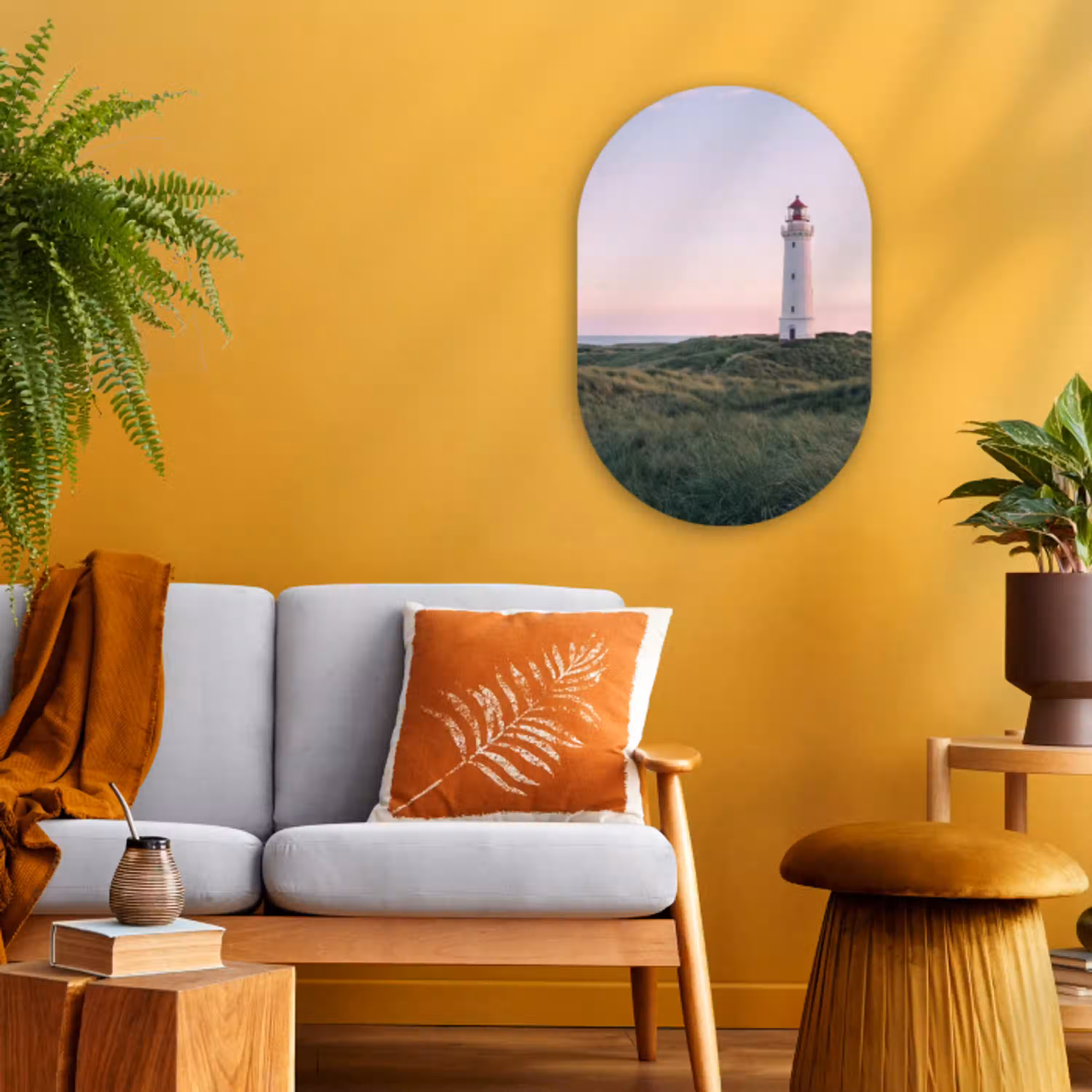 Vuurtoren - Duinlandschap - Zee Wandcirkel Ovaal Forex klein -sfeer4