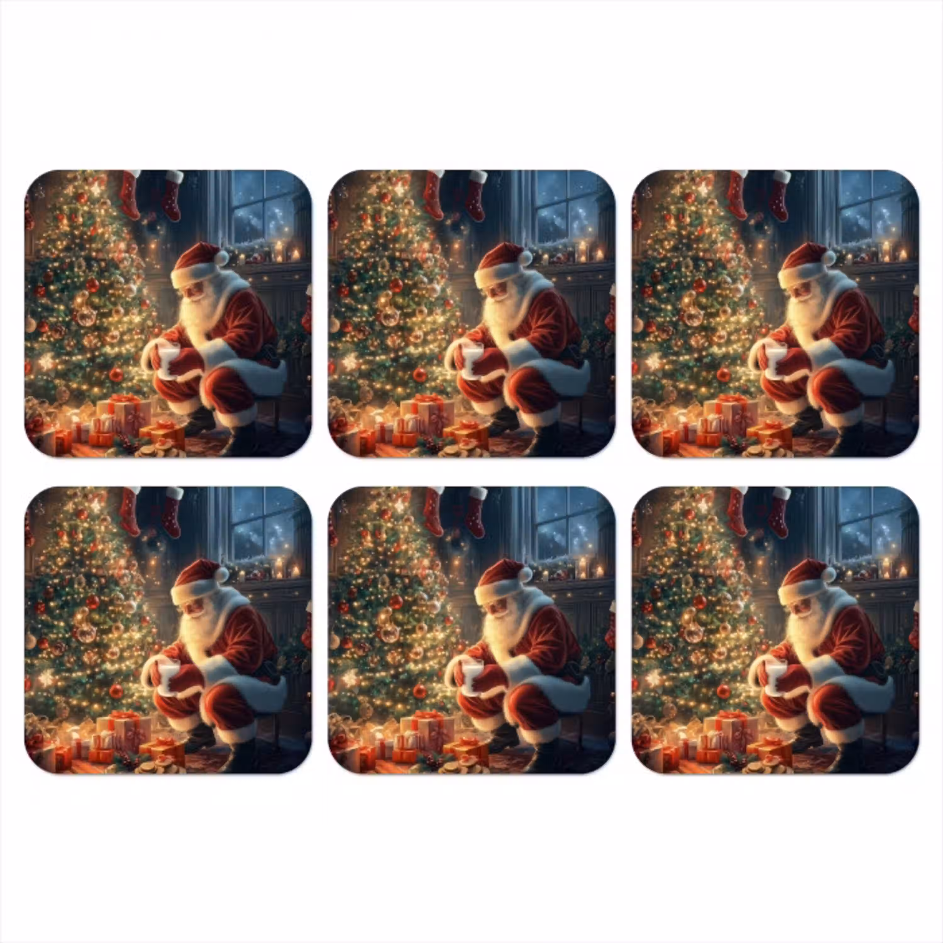 Kerstman - Haard - Donker onderzetter kurk middel -3d