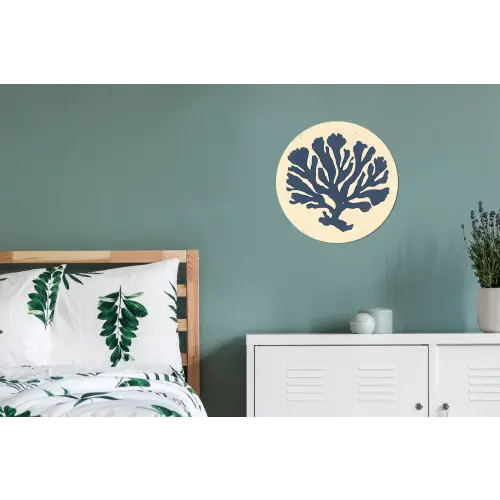 Blauw koraal - Vertakkingen - Beige Wandcirkel aluminium klein -slaapkamer